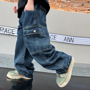 Teen Boys Jeans 2025 New Spring Autumn Pants Childrens Straight Trousers Teenager Wide-legged Cargo Pants Kids Loose Clothes2026
