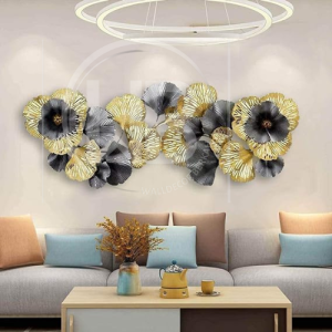 Walldecor Berkah Hiasan Dinding Besi Big Size 120x50 Daun Bunga Emas Gingko Modern Dekorasi Kamar