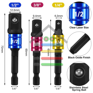 ADAPTER SAMBUNGAN MATA BOR HEX 1/4 TO SOCKET 1/4" 1/2" 3/8"