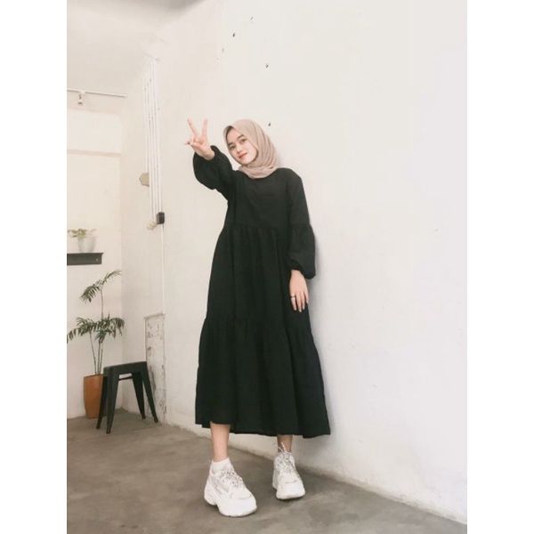 SHAFA MIDI DRESS BUSUI DAN NONBUSUI // SIMPLE WARNA PASTEL dress gamis hitam  polos | Lazada Indonesia