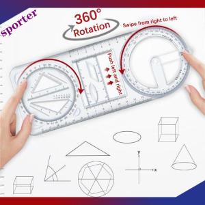 Sporter 1Pcs Đa Chức Năng 360 ° Di Chuyển Hình Học Vẽ Cai Trị Cho Trường Tiểu Học Toán Học Sinh Viên Xách Tay Trong Suốt 3D Phẳng