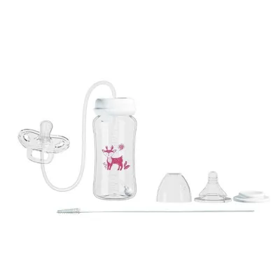 MAJESTICX 300ML Hands-Free Baby Bottle 3-in-1 Wide-neck Feeding Bottle Creative with Straw Brush Milk Storage Bottle for babies 6 months+