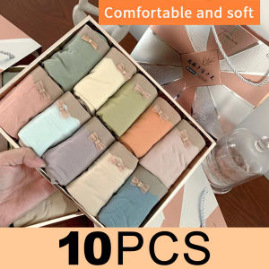 10pcs Womens underpants pure cotton antibacterial summer thin mid-waist breathable underpants