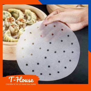 Giấy nến đục lỗ gói 100 TỜ dùng cho nồi chiên không dầu-lót xửng hấp-thấm dầu ăn 23cm