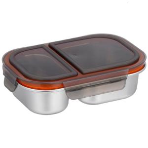 Stainless Steel Kitchen Container Nontoxic Dishwasher Safe 2 Compartment Bentos Box with Lid For Daily Meal Storage