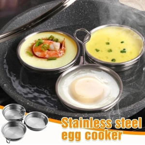 Three-in-One Stainless Steel Egg Steamer Poached Egg Artifact Household Kitchen Round Boiled Egg