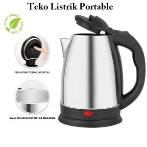 Teko Listrik 2 Liter Stainless Steel 400 watt / Kettle Ketel Elektrik Cerek Besar Otomatis / Pemanas Air Electric Pembuat Kopi Teh / Teko Elektrik Teko Minum Termurah Terbaru Promo