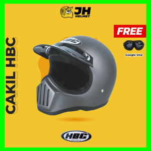 Helm Cakil HBC Polos Grey Doff + FREE GOOGLE | Helm Retro | Helm Full Face | Jual Helm