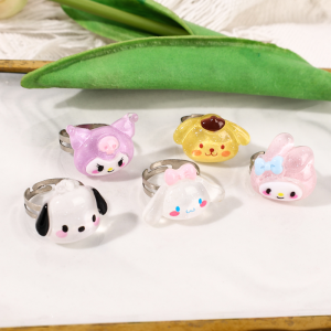 🔥Kawaii Sanrio Kulomi Thiết Kế Hình Chó Nhẫn Hở Vật Liệu Nhựa Cho Cặp Đôi Nữ Trang Sức Ngón Tay