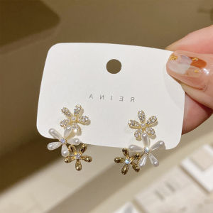 Frascati New Arrival Stud Earrings Pearl Women Trendy Zircon Flower Earrings Spring Small Earrings Korean Elegant Flower Jewelry
