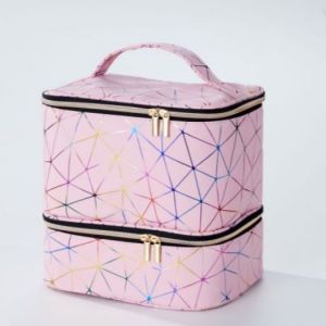 Double Layer Nail Organizer 30 Grids PU Nylon Manicure Bag Handbag Cosmetic Organizer Bag Nail Polish Gel Nail Organizer 30 Grids with Handle Manicure Bag Professional Handbag Nylon Double Layer Makeup Bag