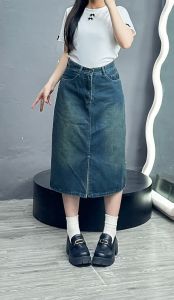 Chân váy jeans bigsize dài 3/4 xẻ tà trước chất jeans mềm mịn không co giản ( có video ảnh thật ) - V5