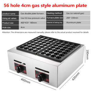 【VOLTO】56 Holes Nonstick Fish Ball Stove – Gas Type Double Pan Takoyaki Roaster Machine Takoyaki Manufacturer Machine