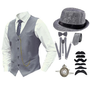 1920S Gatsby Suit Hat Mens Suit Hip Hop Engagement Party tail Sleeveless Slim Fit