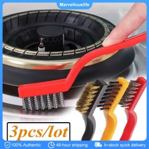 3pcs/set Gas Stove Cleaning Brush Nylon/Copper/Iron Brush Head Gas Stove Oil Stain Remover Kitchen Cleaning Tool