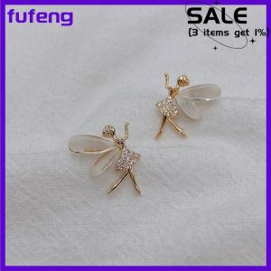 fufeng Fashion Cute Flower Wings Elf Stud Earring For Women Girls Design Zircon Fairy Exquisite Earring Jewelry