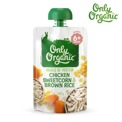 Only Organic ไก่ ข้าวโพดหวาน & ข้าวกล้อง Organic Baby Foods 6+ Months
