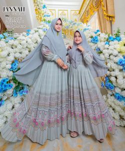 Uniwafda Gamis Couple Ibu Anak Motif Set Hijab Segiempat Jannah