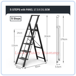 【DAILY ESSENTIAL】 Slim Folding Aluminium Step Ladder 3 4 5 Steps Black