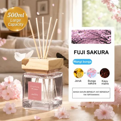 500ml Room Sakura Reed Diffuser 180 Days Long-Lasting Home Fragrance Oil Aroma Sticks Luxury Perfume Fire-Free Alcohol-free Eliminator Star Hotel Scent Perfume For Bedroom Living Room Office Natural Plant Air Freshener