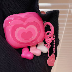 CrashStar Hot Pink Gradient Heart Fashion AirPods Case With Heart Pendant For AirPods 1 2 3 AirPods Pro 2 InPods 12 i12 Wireless Bluetooth Headset Headphones Earphone Shockproof Cover Casing