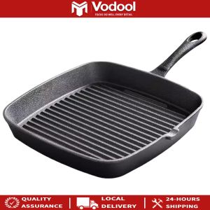 Cast Iron Non-coated Frying Pan Durable Black Finish for Steak Fish and Versatile Cooking