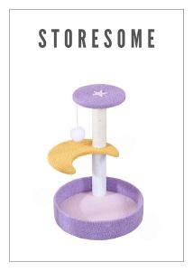 Cat Scratcher Purple And Yellow Moon Theme Sisal Post With Nap Area (2 Designs)