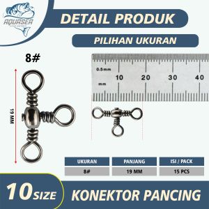 AQUASEA - KiliKili Barrel Swivel 3 Mata 3 Way Swivel Rangkaian Pancing Solid Ring Connector