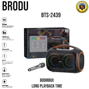 BRODU BTS-2439 BOOMBOX LONG PLAYBACK TIME Wireless USB SD AUX Bluetooth Speaker with Microphone and RGB Lighting