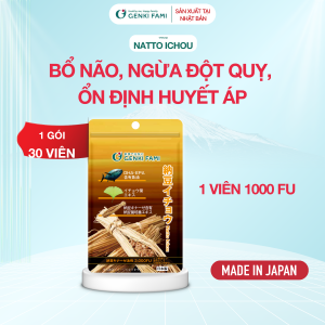 Viên Uống Phòng Ngừa Đột Quỵ Bổ Não Giúp Ngủ Ngon Natto Ichou Genki Fami Nhật Bản Nattokinase 3 Viên 3000FU Túi 30 Viên