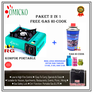 KOMPOR GAS PORTABLE OMICKO PAKET GAS PORTABLE HI COOK