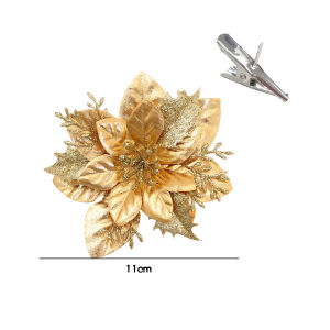 YESPERY 5Pcs Glitter Christmas Flower with Clips Bright Color Xmas Tree Fake Flower Ornament Home Christmas Decor