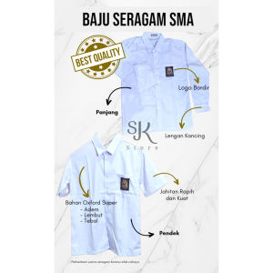 Baju Putih SMA/SMK Kain Oxford Lengan Panjang / Pendek