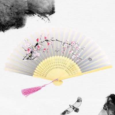 【SG 🚚】COD Chinese Style Vintage Bamboo Folding Hand Held Flower Fan Chinese Dance Party Pocket Travel