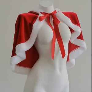 Red Halloween Christmas Shawl Hooded Cloak for Womens Girls Cute Rabbit Ear Shawl Santa Claus Cosplay Party Costume Bunny Capes