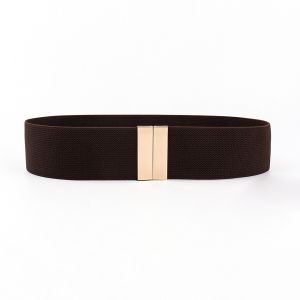 MINIMALUX Wide Elastic Belt Waistband Metal Buckle Corset Belt Solid Color Stretch Cinch Waistband Down Coat