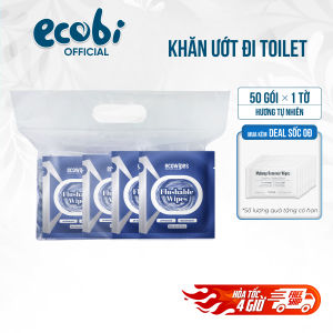 Combo 02 Hộp 40 Gói Khăn Ướt Flushable EcoWipes Gói 1 Tờ Khăn Lau Đi Toilet Xả Được Trong Bồn Cầu