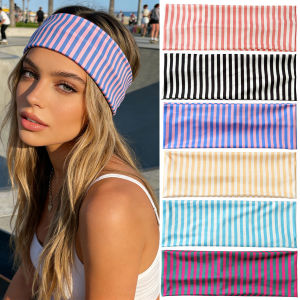 Summer New Striped Retro Elastic Colored Headband with Ins Fashion Sports Yoga Breathable Headband Outdoor Decorative Headband