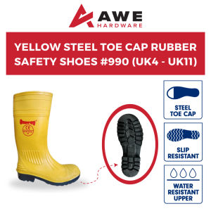Rubber Safety Shoes Yellow Steel Toe Cap Boot #990 (UK4- UK11) Kasut But Anti Slip Rain Hujan Garden Sefty Men Women AWE