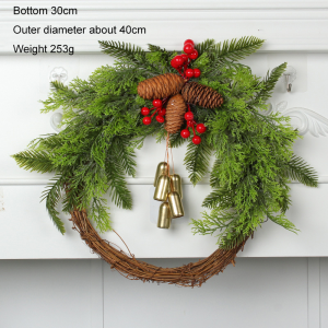O-KAY 2025 Christmas Wreath Pinecone Wreath Bell Pendant for Front Door Home Decor Red Fruit Festive Wreaths Hanging