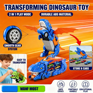 Transformable Car Dinosaur Toy Tyrannosaurus Rex To Vehicle Racing Track Set for Kids Boys Gift