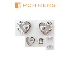 Poh Heng Jewellery 18K White Gold Heart Shaped Earrings *Online Exclusive*