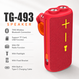 T&G TG-493 Bluetooth 5.4 Speaker for Outdoor Cycling with LED Flashlight and Type-C Charging Cable