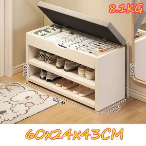 FFBH Large Capacity Shoe Cabinets Durable High Load Bearing Soft Storage Shoe Bench Northern Leisure Solid Wood Living Room Furniture N7Y3P