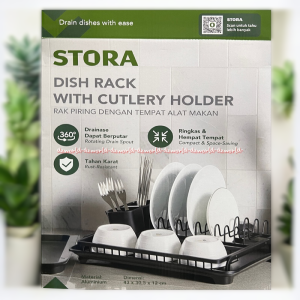 Stora Dish Rack Black With Cutlery Holder Rak Piring Dengan Tatakan Sendok Warna Hitam Kokoh Dan Awet
