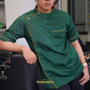 Kameja/Baju/seragam Barber/koki chef hotel & resto hitam list putih japan drill