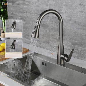 Vòi Rửa Chén Bát Nóng Lạnh VÒI RÚT N4005 đồng thau PHỦ NANO XÁM PHÙ HỢP VỚI CHẬU 1 HỘC XÁM VÒI RÚT DÂY ĐƯỢC