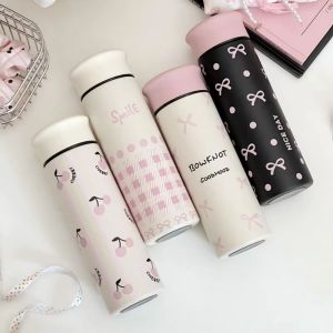 HJKL Large Capacity Pink Bow Water Bottle Heat-Resistant 304 Stainless Steel Vacuum Insulated Bottle Cartoon Leak Proof Double-layer Water Cup Travel