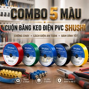 Combo 5 màu băng dính cách điện SHUSHI– quấn dây điện phân biệt màu dây bọc mối nối chống rò điện và giá siêu tốt