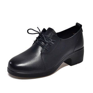 G7 Round Toe Lace-Up Small Leather Shoes for Women 2025 Black Top Layer Cowhide Chunky Heel Work Shoes Soft Leather Loafers Exclusive Offer 7/7